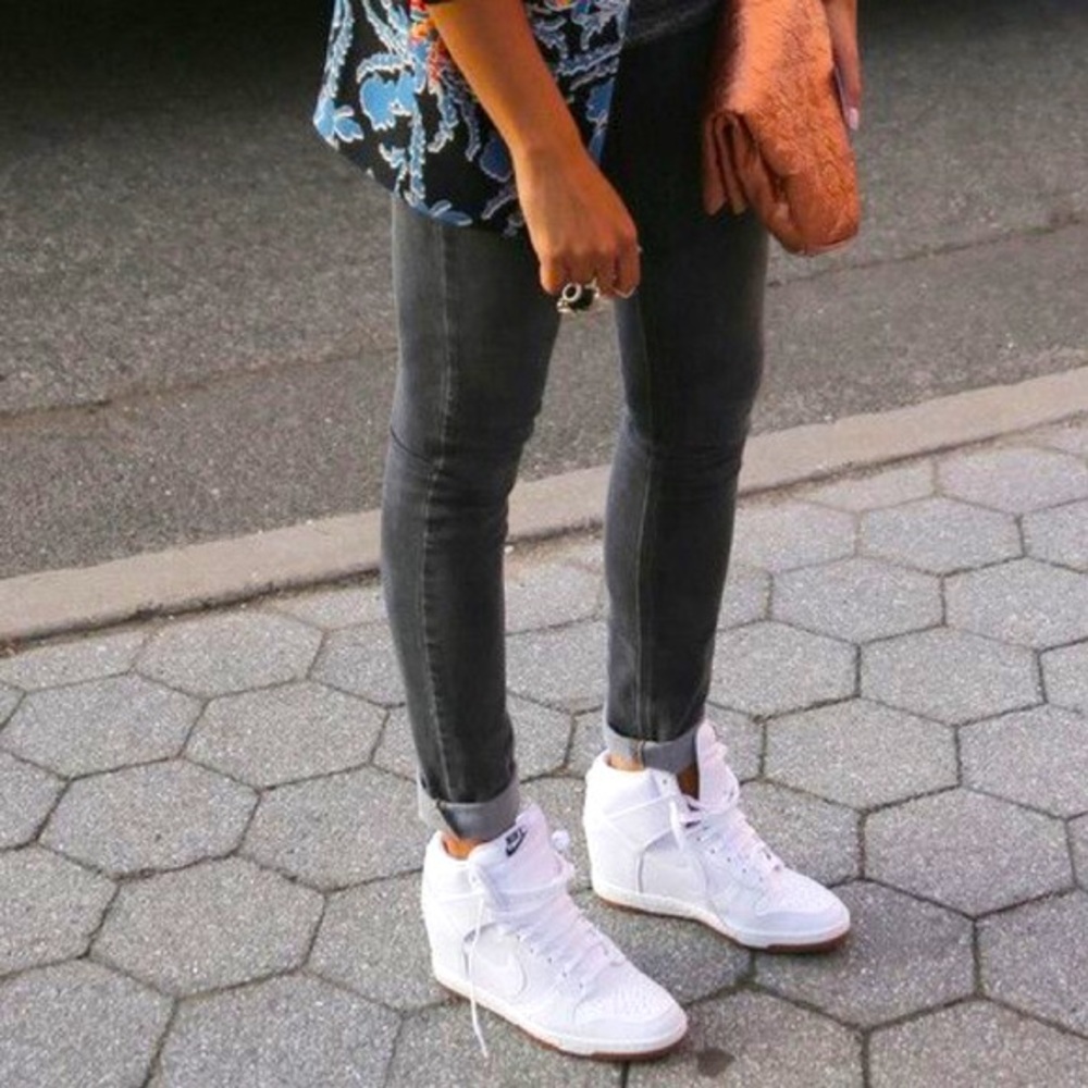 Nike White Leather Dunk Sky Hi Wedge Sneakers